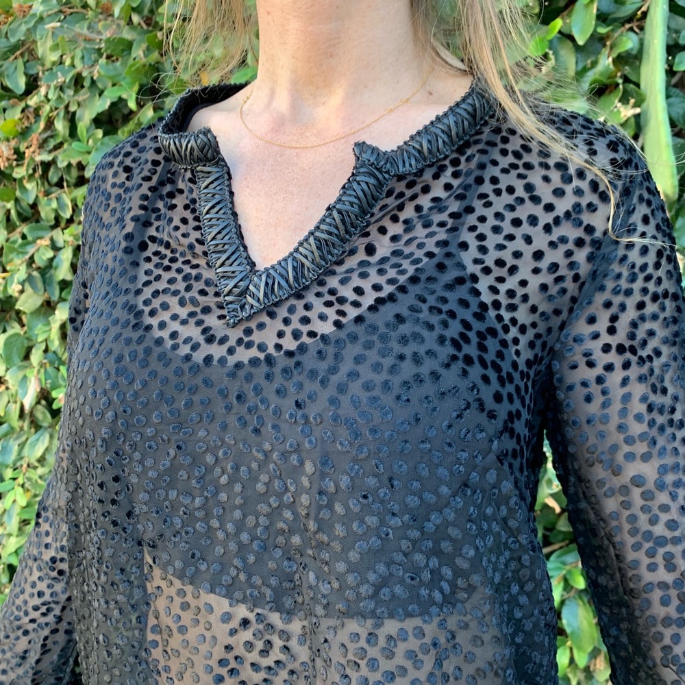 Saks Fifth Ave Sheer Black Blouse w/ Bell Sleeves - Picture 5 of 7